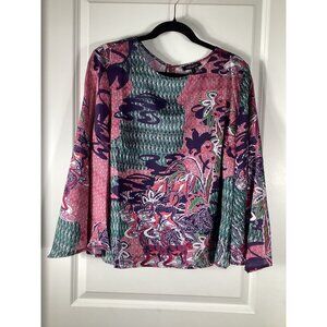 CQ By CQ  Womens Long Sleeve Patterned Multi Color Blouse Size L Casual fit NWOT
